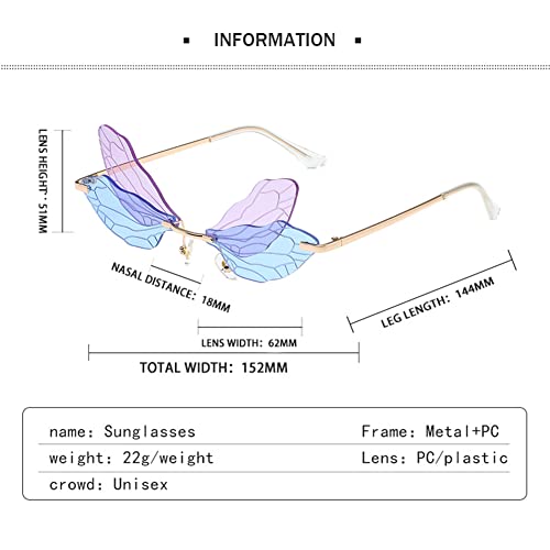 Image of Dragonfly Rimless Sunglasses Wing Shaped Butterfly Fairy Shades Glasses Fashion Party Sunglasses for Women Men
