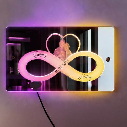 VEELU Lampe Miroir LED Prénom Lumineux Personnalisé Néon Personnalisable Enseigne Lumineuse Infini Miroir Chambre, Cadeau pour Anniversaire, Saint Valentin,...