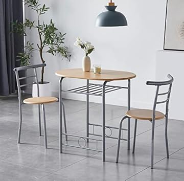 mcc direct Dining Table and Chairs Set Metal Wood Effect Kitchen Table Dining Chairs Barley (Natural)