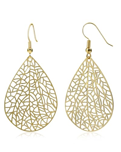 Teardrop Earrings for Women, 14K Gold Plated Dangle...