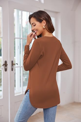 Image of Herou Women's Casual Long /Short Sleeve T Shirt Crewneck with Side Split Fall Pullover Loose Tunic Sweater Tops