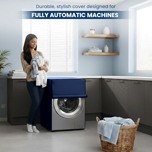 Image of Waterproof & Dustproof Front Load Washing Machine Cover Compatible for LG 12kg (FHD1208STB) | UV-Protective Washing Machine Cover | Anti-Slip Polyester | Easy to Clean & Zipper (Blue)
