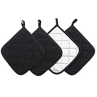 Lot De 4 Maniques De Cuisine Gris Foncé - Coton Lavable, Résistance Chaleur - Doubles, Avec Boucle - 20x20 Cm - Protection Four Et Dessous De Plat