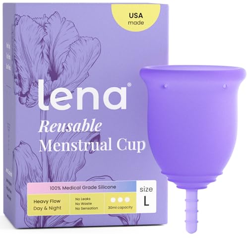 Lena Menstrual Cup Original - Soft Reusable Medical-Grade Silicone Period Cups for Women Heavy Flow, Comfortable 12-Hour Leak-Free Protection, Beginner-Friendly Feminine Care - Large, Purple