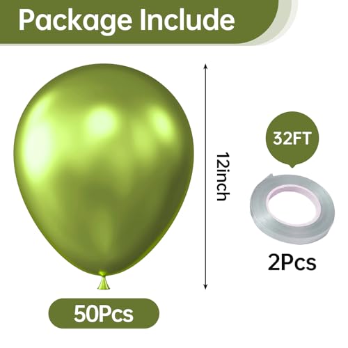 Image of 12 Inch Metallic Lime Green Balloons, 50 Pcs Latex Helium Metallic Balloons for Kid's Birthday Party, Baby Shower, Wedding, Graduate Party Decorations