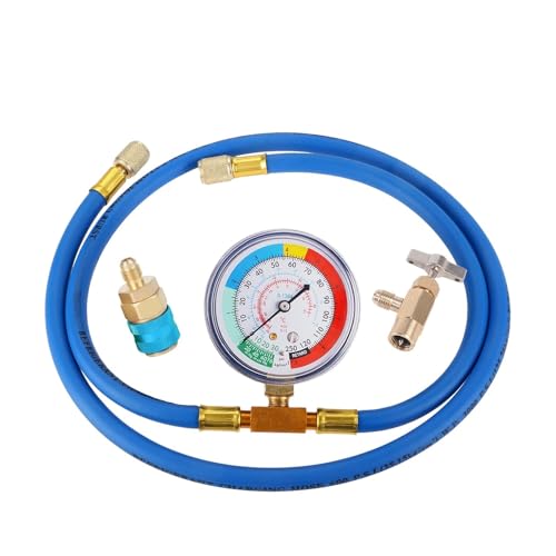 R134A エアコンガスクーラー 圧力/圧力ゲージ付き 冷媒充填ホース 冷媒ガス補充 車用(Length 75 cm)