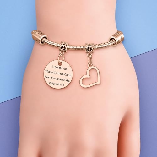 Image of Religious Bracelets for Women Friend Christian Bracelets Gift Stainless Steel Inspirational Bible Verse Bracelet for Women Religious Gifts for Friend Scripture Bracelet Christmas Birthday Easter Gift