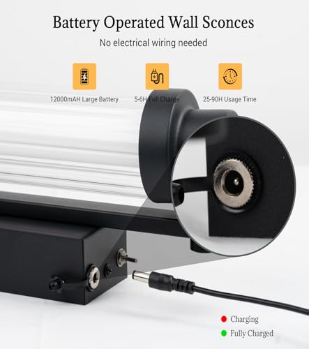 Image of Battery Operated Wall Sconce Set of Two,Rechargeable Wall Sconce 12000mAh Wireless Wall Sconces Not Hardwired Battery Wall Light Dimmable Wall Lighting for Bedroom Livingroom Hallway(Black)