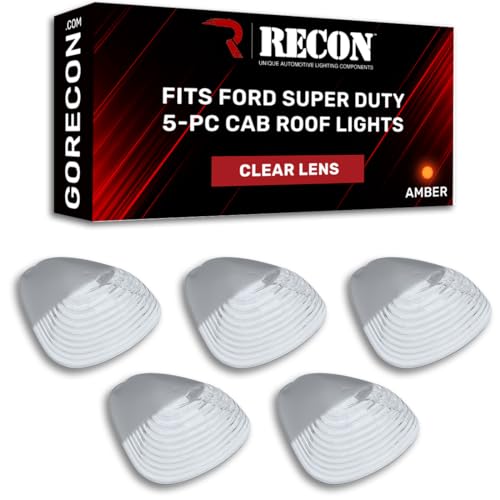 RECON - Fits 1999-2016 Super Duty 5-PC Cab Lights Lenses Amber Xenon Bulbs with Clear Lens (Replaces Factory/OEM Cab Lenses)