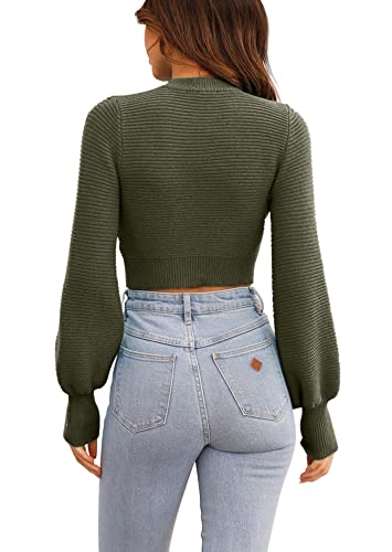 Image of Womens Sexy Crew Neck Cropped Sweaters Knit Long Sleeve Crop Tops Pullover | Ribbed Knit, Long Sleeve, Crop Tops, Pullover,Crew Neck