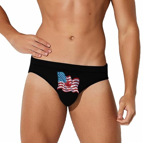 Combined American Canadian Flag Mens Swim Briefs Quick Dry Swim Trunk Bikini Underwear Swimsuit XL