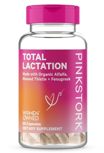 Image of Pink Stork Total Lactation Supplement for Breast Milk Supply, Organic Fenugreek and Alfalfa to Support Breastfeeding, Milk Flow, and Production, Postpartum Essentials - 60 Capsules