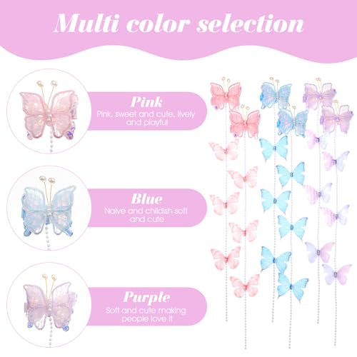 6 Pinzas de Mariposa con Perlas y Borlas Multicolor miniatura 3