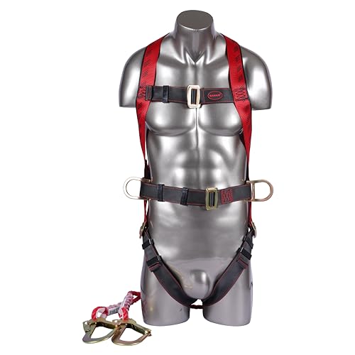 Image of KARAM Full Body Safety Harness (Class P) with Waist Belt for Fall Arrest & Work Positioning with Double Lanyard & Hook | Construction Harness & Fall Protection | PN17(PN206D)(PP)(000 131)(2.0M)