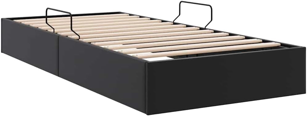 Storage Bed with Mattress Black Faux Leather Platform Bed Frame 39.37 x 79.92 in Durable Sturdy Slatted Foundation with Headboard for Modern Bedroom Storage