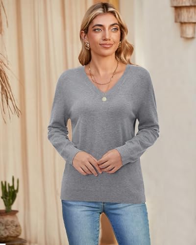 Arach&Cloz 2 Pack Womens Sweater 2024 Lightweight Soft V Neck Long Sleeve Fall Tops Fashion Clothes Casual Shirts Pullover thumb #4