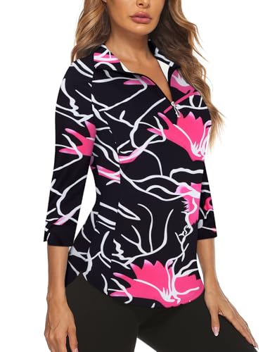 Image of Cucuchy Style Womens Golf Shirt 3 /4 Sleeve Quarter Zip Workout Tennis Tops Quick Dry UPF 50+ Shirts