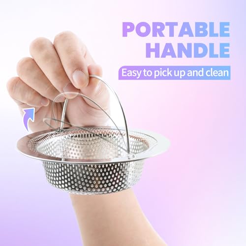 2 Pack Kitchen Sink Drain Strainer with Handle, Stainless Steel Large Kitchen Sink Drain Basket Food Catcher, 4.5 inch Diameter, Rust Free - Image 4