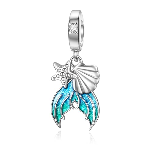 LANBEIDE Missangas de sereia para Pandora, prata de lei 925, encantos de animais para pulseiras Pandora, presentes para mulheres e meninas, prata esterlina