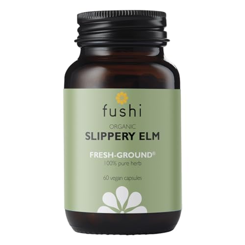 Fushi 90142 Organic Slippery Elm Capsules, 60 Caps Fresh-Ground Whole Food Soothing & Healing Action Supports Stomach Indigenously Sourced Ethical & Vegan