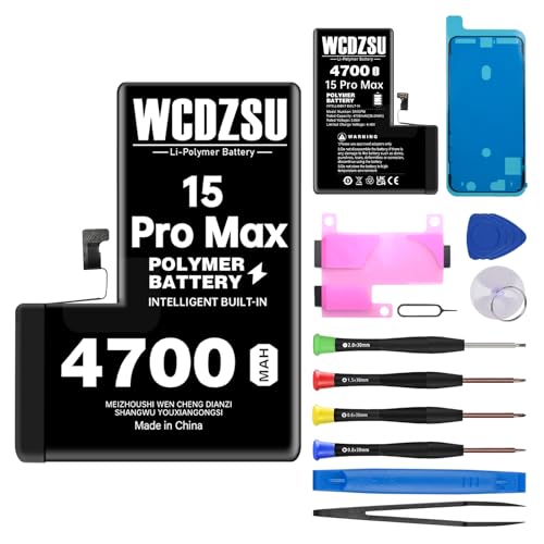WCDZSU Battery Replacement for iPhone 15 Pro Max 4700mAh High Capacity New 0 Cycle Li-Polymer Battery for iPhone 15 Pro Max with Complete Repair Tool Kit Model A3106 A2849 A3105 A3108
