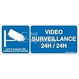 AUA SIGNALETIQUE - Autocollant Vidéo Surveillance 24h/24-02 - 160x60 mm, Vinyl adhésif