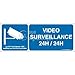 AUA SIGNALETIQUE - Autocollant Vidéo Surveillance 24h/24-02 - 160x60 mm, Vinyl adhésif