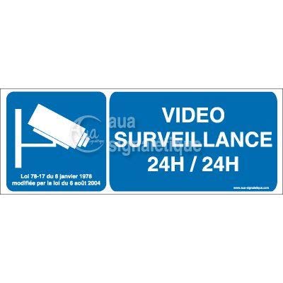 AUA SIGNALETIQUE - Autocollant Vidéo Surveillance 24h/24-02 - 160x60 mm, Vinyl adhésif
