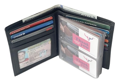 Leather European Bifold Hipster Mens Wallet With Heavy Duty Vinyl Wallet Insert (Black)3