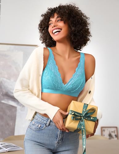 Image of Avidlove Lace Bralette for Women Sexy Deep V Neck Wireless Bralette Plunge Unpadded Bras Everyday Bra
