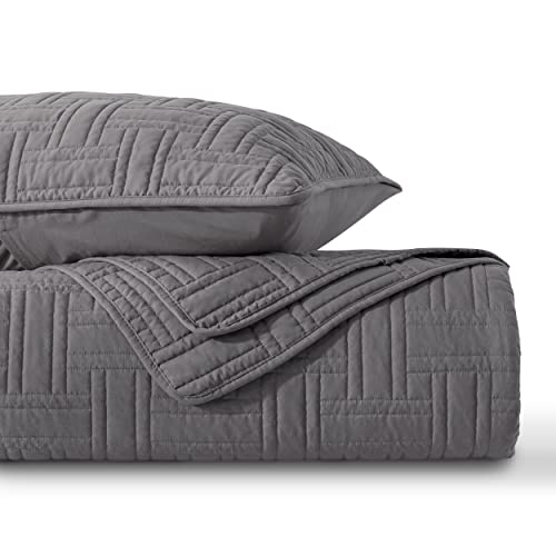 R.SHARE Dark Grey Quilt Queen Size Bedding Sets with Pillow Shams, Lightweight Soft Bedspread Coverlet, Basket Weave Quilted Blanket Thin Comforter Bed Cover for All Season, 3 Pieces, 90x90 inches