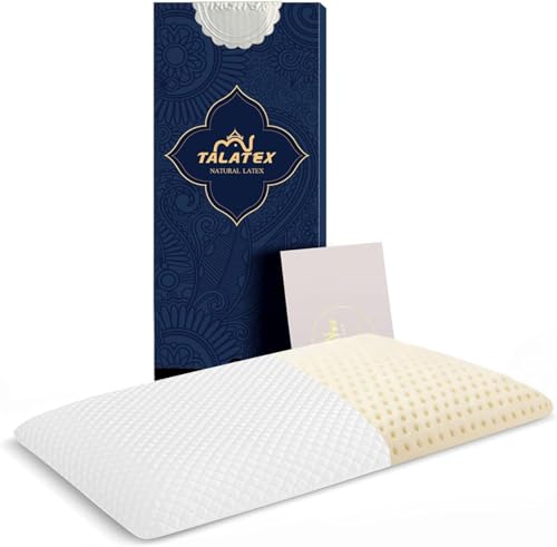 Talatex Natural Latex Thin Pillow for Stomach Sleepers | 7cm Slim Profile, Breathable & Ergonomic Design for Neck Pain Relief | Medium Firm Support | with Tencel Cover (Standard (24×16×2.6))