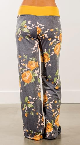 Image of Elsofer Women's Comfy Lounge Pants Soft Floral Pajama Pants Loose Drawstring Wide Leg Palazzo Pants for Sleep, Casual Wear
