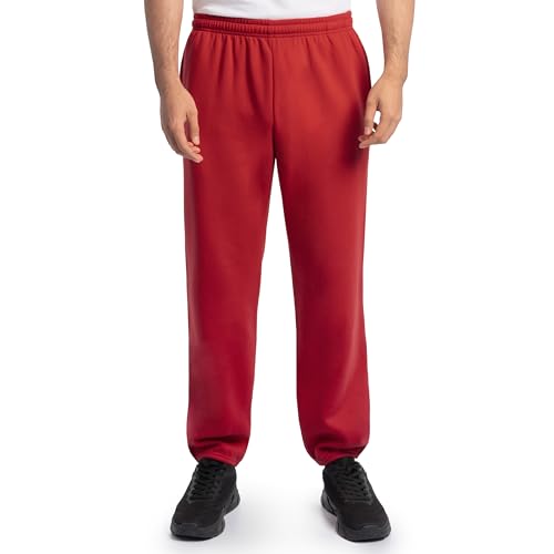 Fruit of the Loom Men's Eversoft Fleece Elastic Bottom Sweatpants with Pockets, Relaxed Fit, Moisture Wicking, Breathable, Red, Large