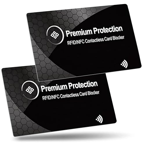 KF-Premium RFID Blocking Card (2 Pack) - Ultra Thin Debit & Credit Card Protector - Anti Theft & Fraud Contactless NFC Card Blocker - Passport Wallet Defender for Men & Women (Black)