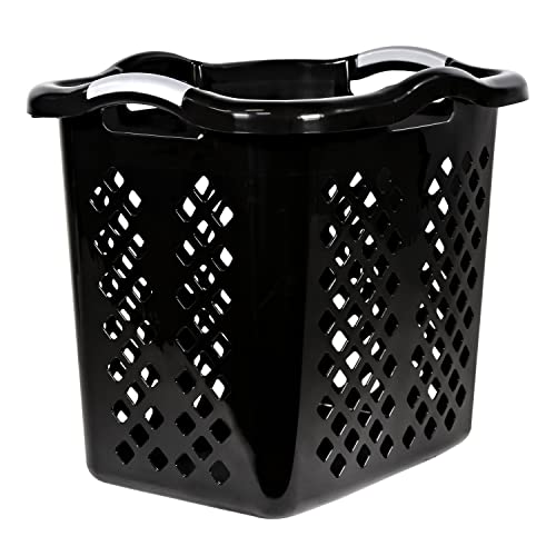 Image of EGEN Home Logic 2 Bushel Lamper Plastic Laundry Basket with Silver Handles, Black