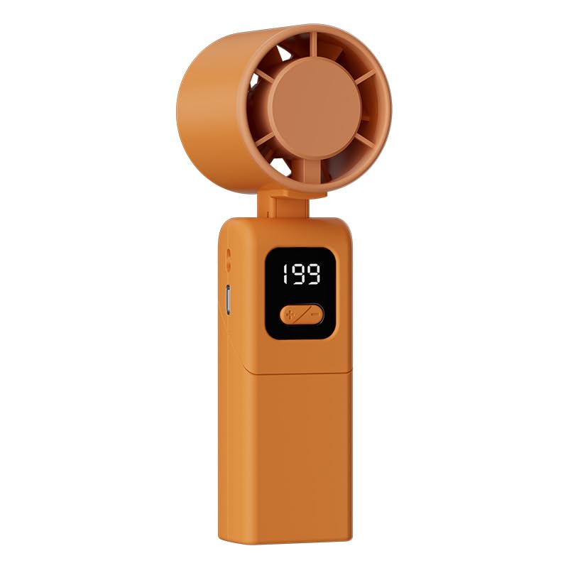 WJCYYDS Hand Held Fan,Portable Handheld USB Rechargeable Fans with 199 Speeds,Battery Operated Mini Fan Foldable Desk Desktop Fans with LED Display for Home Office Bedroom Outdoor Travel (Orange)