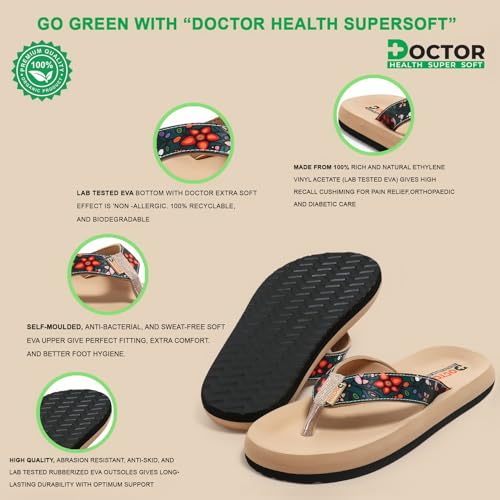 Image of DOCTOR HEALTH SUPER SOFT Women Stylish Printed Flip Flops | Soft Cushioned Everyday Wear Slippers for Women | Lightweight Anti-Slip Casual Thong Sandals