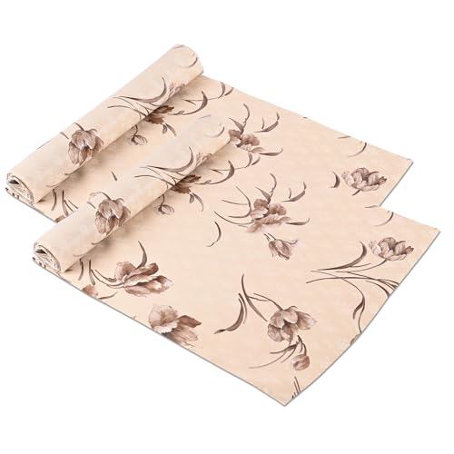 Image of Kuber Industries Pack of 2 Waterproof & Durable 5 Meterss Kitchen Mats for Shelf Liner Roll | Wipeable Fridge Sheets for Shelves Cabinet Drawer | Brown Flowers Print - Cream
