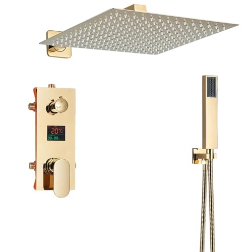 Robinet de douche or et noir tout métal avec système numérique d'exception pour salle de bain