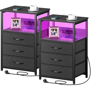 Rolanstar Nachttisch mit Ladefunktion & LED, 2er-Set