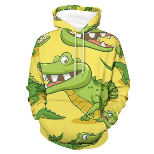 Sweat à capuche crocodile vert de dessin animé en taille S pour homme et femme