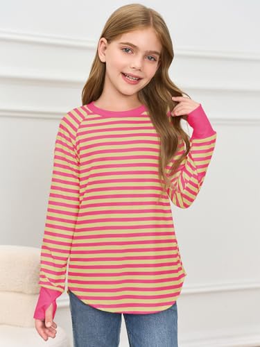 Image of Haloumoning Girls Striped Long Sleeve Shirts 5-14 Years