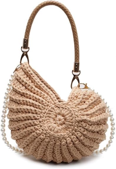 Shell Bag Seashell Bag Handwoven Crochet Shell Purse Summer Beach Tote with Pearl Strap Boho Clutch Shoulder Bag for Women
