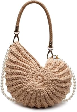Shell Bag Seashell Bag Handwoven Crochet Shell Purse Summer Beach Tote with Pearl Strap Boho Clutch Shoulder Bag for Women