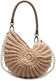 Shell Bag Seashell Bag Handwoven Crochet Shell Purse Summer Beach Tote with Pearl Strap Boho Clutch Shoulder Bag for Women (Khaki)