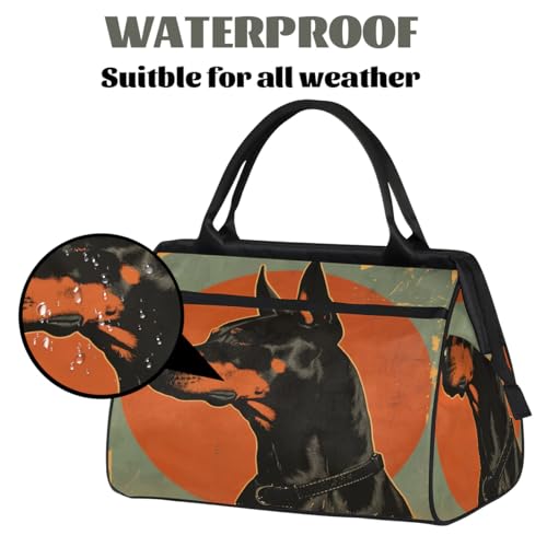 Vintage Dog Pattern Doberman Pinscher Travel Duffle Bag, Waterproof Duffel Bag Weekender Overnight Carry On Bag Lightweight Sport Gym Bag for Men Women3