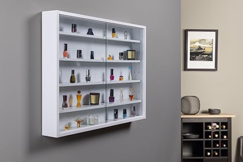 Inter Link - Sammlervitrine - Hängevitrine - Wandregal - Glasvitrine - Wandvitrine - Hängeregal - Schaukasten - MDF - Weiß (80x60x9.5 cm) Compilati