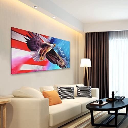 American Eagle Flag Wall Art Bald Eagle And Flag Painting Patriot Wall Art Canvas Art Poster Wall Art Picture Print Modern Family Bedroom Decor 24X48Inch(60X120Cm) Frame-Style #TOP3
