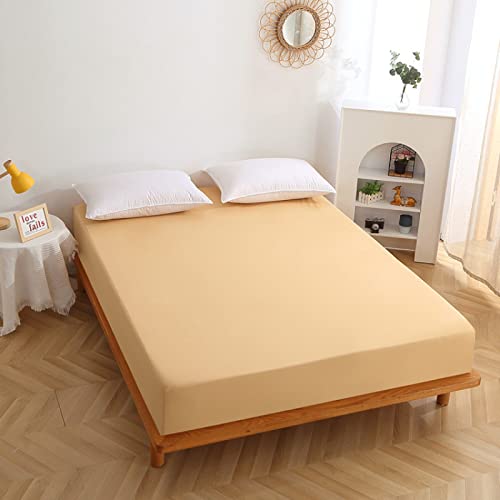 BAJIN Sábana bajera ajustable de 152 x 203 + 46 cm, protector de colchón, antiarrugas, suave, microfibra de poliéster cepillado, sábana de cama tamaño king, protector de colchón impermeable, color
